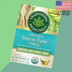 전통 약초 릴렉스 포커스 진생 와일드 사과 애플 민트 카페인 프리 포장 티백 16개 0.99온스 28g Traditional Medicinals Organic Stress Ea, 1개