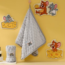 TomandJerry 貓和老鼠 珊瑚絨毛巾 乾發帽 學生宿舍擦臉毛巾, 湯姆貓,35*75cm, 1個