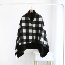 극세사 만능 단추형 담요, 1개, F. 흑 그리드