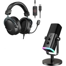 파이파인 게이밍 헤드셋 및 XLR 다이내믹 마이크 번들 USB 세트 7.1 서라운드 사운드 PS5PS4용 팟캐스트 녹음용 RGB 조명 음소거 버튼 헤드폰 잭 포함 보컬 유튜브용, 1개