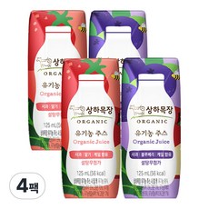 상하목장 유기농주스 2종 2개씩(사과딸기케일+사과블루베리케일), 4팩, 125ml