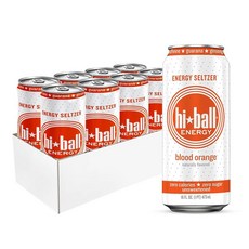 Hiball Energy Seltzer Water 비타민 B12 및 비타민 B6로 만든 카페인 스파클링 워터 무설탕 473ml(16액량 온스) (8팩) 블러드 오렌지