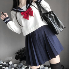 Hot Sweet 水手服長袖JK制服 雙線翻領 日式校服 角色扮演服裝套組