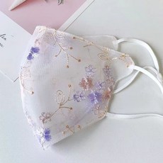 女士刺繡口罩 薄款透氣防曬防塵面紗, 白色, 一隻裝