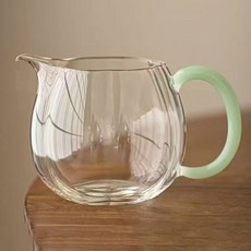 南瓜加厚透明耐熱玻璃公道杯 茶海茶器功夫泡茶配件, 1個, 綠玉把手