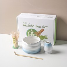抹茶茶具套裝 百本立茶筅立組合 抹茶打茶器工具, 1個, SQ大便碗漸變藍4件套（白彩盒）