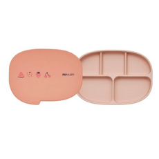 모윰 유아용 실리콘 초강력 5구 흡착식판+간식 접시 겸용 뚜껑 세트, 연분홍, 식판 + 뚜껑, 1세트