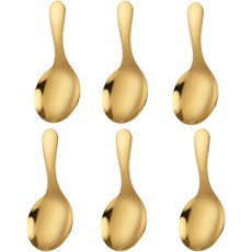 6Pcs 작은 스쿱 용기용 304 스테인리스 스틸 짧은 손잡이 숟가락 소금 설탕 조미료 커피 티 디저트 6 골드, Gold, 6