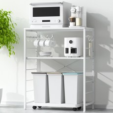 이동식 렌지대 주방 선반 수납장 부엌 밥통 선반 밥솥다이 에어프라이어 다용도 주방수납장, 2단, 하얀색