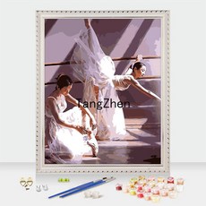 【TangZhen】유화그리기 유화그리기세트 diy 수제 채색 디지털 유화 발레 무용 커플 디지털 색칠 손그림 압축 풀기 거실 장식 40*50, 5110 아메리칸 발레, 60x75 두께 내곽선 더블 페인트 펜 + 콤보 외곽, 1개