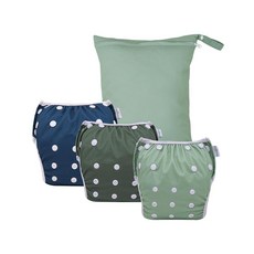 Babygoal 재사용 가능한 수영 기저귀 웻 백 포함 4팩 - 0-8개월 아기 수영 레슨용 조절 및 세탁 가능한 물 기저귀-동물 디자인