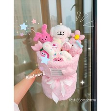 【台灣出貨】線條小狗玩偶花束 家居裝飾 可愛公仔 卡通花仿真花 生日禮物 送女朋友閨蜜 玩偶花束 上佳禮品 畢業花束, 1個, 中號/愛心小狗/小香風 LED 禮袋, 中號/愛心小狗/小香風 LED 禮袋