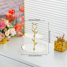 多層糖果盤 客廳英式下午茶點架 防滑果盤 零食展示架, 透明金邊荷花兩層16+20.5雙葉杆
