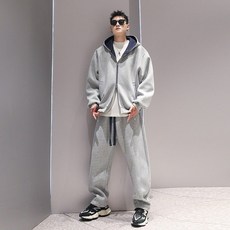 大碼男裝300斤美式拉鍊連帽衛衣套裝男春秋季新款寬鬆運動兩件套