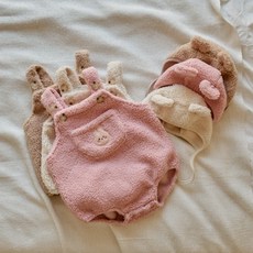 DTD Fluffy可愛咩咩系列 萌耳帽 背帶爬服2件組, 粉色兔兔,90 cm, 詳見包裝