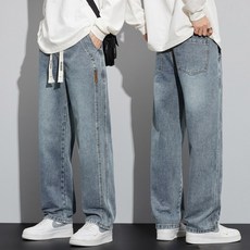 wassup 남자청바지 데님루즈핏청년캐주얼 바지 가을 겨울용 스트레이트 데님 팬츠 기본과 기모