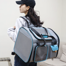 FIODAY 고양이 가방 이동장 백팩 대형 삼면통풍, 1개, 블루