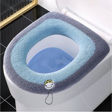 [1+1]따뜻한 극세사 보온 변기커버 쿠션 시트 손잡이, 1세트, 블루그레이+핑크그레이