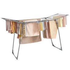 SONGMICS 접이식 의류 건조대 걸윙 세탁 건조대 공간 절약 55.9 x 172.9 x 96.5cm(22.2 x 68.1 x 38인치) 양말 클립 금속 구조 옷, 회색.