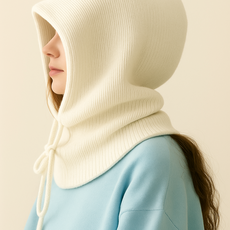 필로그레이 와이드핏 후드 니트 넥워머 남녀공용 바라클라바, 아이보리, 1개