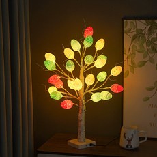 超【台灣出貨】網路爆款 感恩節 聖誕節 復活節 LED裝飾燈 白樺樹裂紋彩蛋造型樹燈 家居裝飾 創意擺件 個性擺件 禮物, 1個, 裂紋蛋-樹燈,暖光