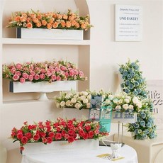 鑫隆五金仿真花假花柵欄擺件，客廳餐桌落地裝飾花，綠植花束絹花擺設，多款可選，提升居家品味, 1個, 藍色木盒（不帶花）X,長30木盒備註顏色