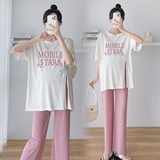 패션 임부복 세트 봄 여름 임산부 캐주얼 슬림핏 상의 + 와이드 바지 루즈핏 빅사이즈 투피스 WMY