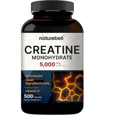 NatureBELL 벨 Creatine Monohydrate CAP 모자sules 5 000mg Per Serving 500 Count | Micronized Unflavo, NatureBELL 벨 Creatine Monohydr, 1개