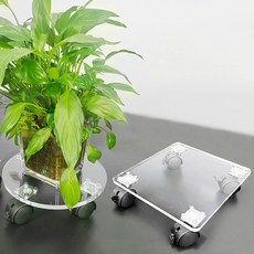 투명 아크릴 이동식 화분받침대 바퀴달린 화분받침 원형 사각 토분 물받침, 1개, 투명사각