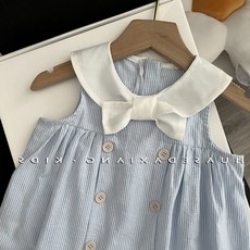 小不點兒 女童洋裝 條紋 休閒百搭 公主裙 韓國童裝 夏款無袖連衣裙