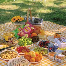 防潮加厚野餐墊 戶外露營帳篷地墊 便攜野餐布, 黃白格100*150