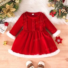 兒童金絲絨聖誕連衣裙 派對毛毛裙襬