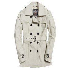 Superdry 台灣極度乾燥 Belle 純棉風衣 米灰色 中長版 雙排扣, 米灰色,M, 1個