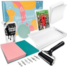 231657 KAKABUBBLE Linocut 판화용 키트 리놀륨 블록이 있는 스탬프 제작 조각 도구 브레이어 잉크 및 전사지 - 초보자 아티스트 DIY 공예를 위한 블, KAKABUBBLE Linocut 판화용 키트, 리놀륨