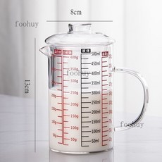 可微波 加厚玻璃刻度量杯 烘焙計量杯 奶杯 水杯, 1個, 500毫升多功能有嘴+鼓蓋