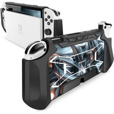 스위치 OLED 2021용 뭄바 도킹 케이스 7인치 및 조이콘 컨트롤러 블랙 와 호환되는 블레이드 시리즈 TPU 그립 보호 커버 액세서리, Steel