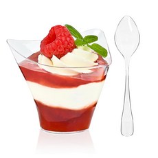 TOFLEN 50 팩 4온스 플라스틱 디저트 컵과 숟가락 파티 트리플용 불규칙 삼각형 미니 그릇 요거트 파르페 푸딩 애피타이저, Irregular Triangular/50 cups +