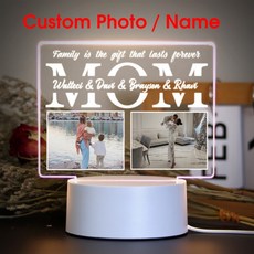 맞춤형 사진 텍스트 3D 아크릴 램프 침실 야간 조명 엄마 아빠 사랑 가족 생일 크리스마스 날 선물, 01 7 Colors Light