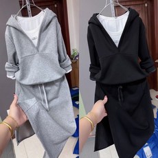 여성 봄 가을 빅포켓 후드 맨투맨 티셔츠 +나시티+ 스커트 상하의 트레이닝 3종세트