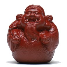 宜興紫砂茶寵小擺件財神鵰塑茶桌配件, 1個, 1L, 大紅袍:如圖所示