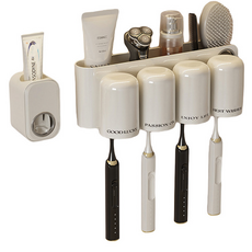 칫솔꽂이 다용도 패밀리 무타공 칫솔걸이 수납 정리대, 컵2개(치약압축기)