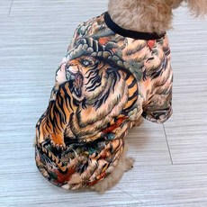 강아지 문신 티셔츠 귀여운 독특한 애완견 옷, 1개, 카키색 문신 소매 에스