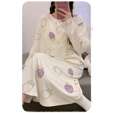 봄 가을 임산부 긴팔 잠옷 원피스 임부 편안한 수유 원피스 긴팔 심플한 면 홈웨어 JS