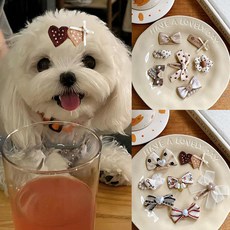 IPOBO 6pcs 강아지 헤어핀 귀여운 강아지 고양이 헤어핀 소형견 클립, 6개, 포근귀여움