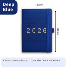 2026年效率手冊筆記本，多功能日曆英語365天計劃表，學生專用, 1個, 深藍色, 深藍色