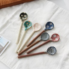 아이러빙 빈티지 도자기 티스푼 7color 카페 커피 차도구 미니티스푼 답례품 티스픈, 1개, 도트 카키그린