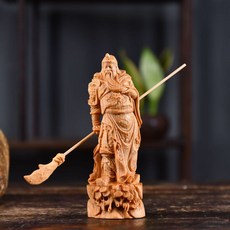 太行崖柏木雕立刀關公武財神實木擺件, 崖柏關公高10長3.5寬3.5cm