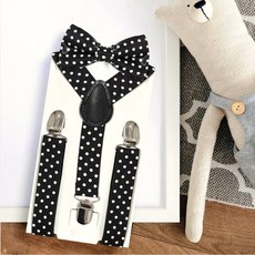 유치원 발표회 의상 도트 땡땡이 어린이 멜빵 블랙 보타이 세트