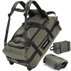 STOVER 45L 휴대용 U-지퍼 롤링 더플 백 바퀴 포함 중간 내구성 여행용 더플 세면도구 가방 튼튼함 휴대 가능 접이식 어깨 스트랩 포함 - 수하물 또는 백팩으로