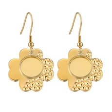 귀걸이 베젤 트레이 18K 골드 후크 블랭크 카보숑 이어 DIY 수지 쥬얼리 제작 용품 10 개, 07 Gold Clover